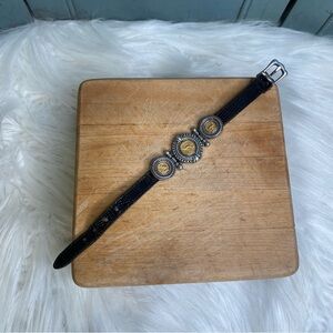 Vintage 1995 Brighton Roman Coin Watch Strap Bracelet Black Silver Gold